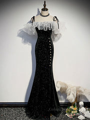Black mermaid long Corset Prom dress, black evening dress outfit, Prom Dresses Inspired