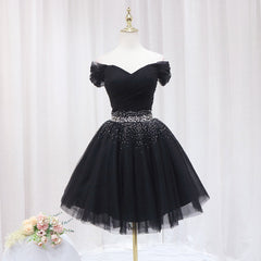 Black Off Shoulder Beaded Tulle Short Corset Prom Dress, Black Corset Homecoming Dress Corset Formal Dress outfit, Prom Dress 2030