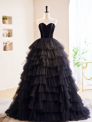Black Off Shoulder Tulle Long Corset Prom Dress, Black Corset Formal Evening Dress outfit, Prom Dresses Long With Sleeves