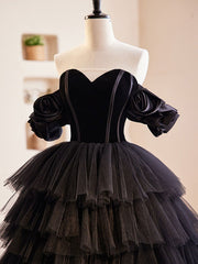 Black Off Shoulder Tulle Long Corset Prom Dress, Black Corset Formal Evening Dress outfit, Prom Dress Long Mermaid