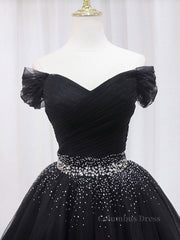 Black Off Shoulder Tulle Sequin Short Corset Prom Dress, Black Corset Homecoming Dresses outfit, Prom Dresses Light Blue