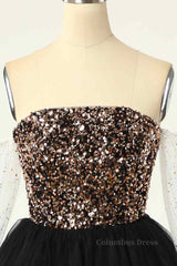 Black Off-the-Shoulder A-line Long Sleeves Sequins Mini Corset Homecoming Dress outfit, Classy Outfit Women