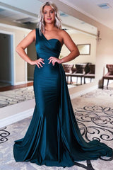 Black One Shoulder Mermaid Corset Prom Dress outfits, Black One Shoulder Mermaid Prom Dress