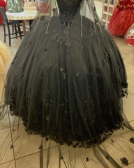 Black Quinceanera Dresses with Flowers,Long Sweet 16 Dresses outfit, Bridesmaids Dresses Idea