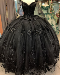 Black Quinceanera Dresses with Flowers,Long Sweet 16 Dresses outfit, Bridesmaides Dress Ideas