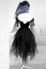 BLACK ROUND NECK TULLE LACE SHORT Corset Prom DRESS BLACK EVENING DRESS outfit, Trendy Dress Outfit