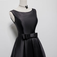 Black Satin Knee Length Round Neckline Party Dress, Black Short Corset Prom Dress outfits, Party Dresses Ladies