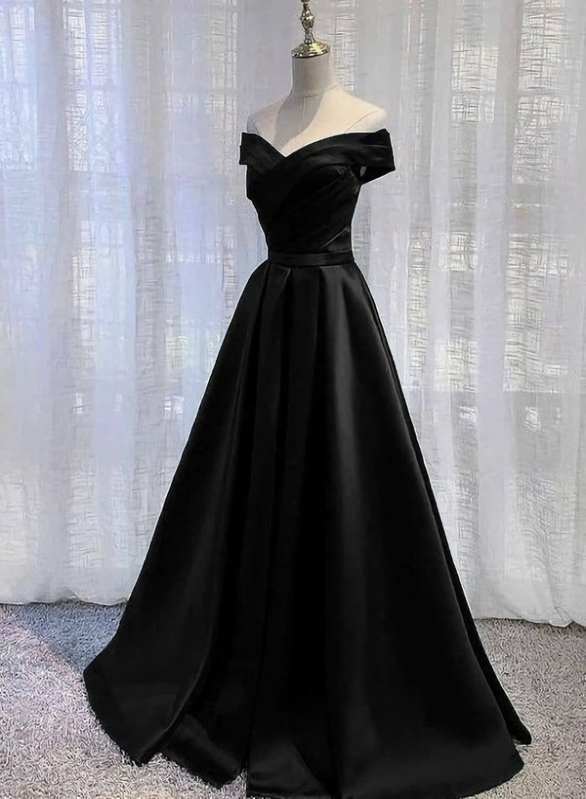 Black Satin Off Shoulder Long Simple Evening Dress Corset Formal Dress, Black Party Dresses outfit, Bridesmaids Dresses Ideas