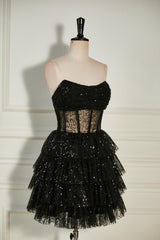 Black Sequined Strapless Multi-Layers Tulle Cocktail Dress outfit, Bridesmaid Dress Color Palette