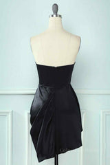 Black Sheath Strapless Sweetheart Pleated Leather Mini Corset Homecoming Dress outfit, Formal Dress Trends