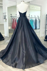 Black Strapless Satin Long Corset Prom Dress, Black A-Line Evening Dress outfit, Prom Dress Affordable