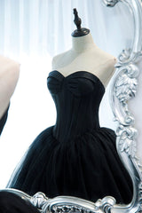 Black Strapless Tulle Long A-Line Corset Prom Dress, Black Corset Formal Evening Gown outfits, Glam Dress