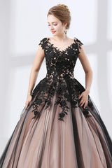 Black Sweetheart Applique Lace See Through Corset Prom Dresses outfit, Evenning Dresses Long