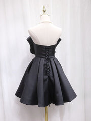 Black Sweetheart Neck Satin Short Corset Prom Dress, Black Corset Homecoming Dress outfit, Evening Dress Princess