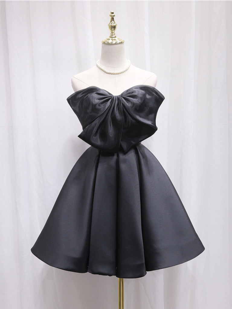Black Sweetheart Neck Satin Short Corset Prom Dress, Black Corset Homecoming Dress outfit, Evening Dresses 2034
