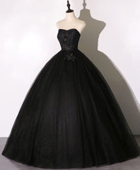 Black Sweetheart Neck Tulle Long Corset Prom Dress Black Evening Dress outfit, Evening Dresses For Wedding