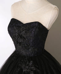 Black Sweetheart Neck Tulle Long Corset Prom Dress Black Evening Dress outfit, Evening Dresses 90026