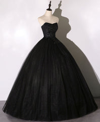 Black Sweetheart Neck Tulle Long Corset Prom Dress Black Evening Dress outfit, Evening Dress Wholesale