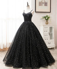 Black Sweetheart Straps Tulle Long Evening Gown, Sleeveless Floor-Length Corset Prom Dresses outfit, Long Formal Dress