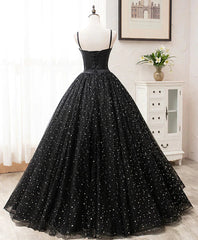 Black Sweetheart Straps Tulle Long Evening Gown, Sleeveless Floor-Length Corset Prom Dresses outfit, Stunning Dress