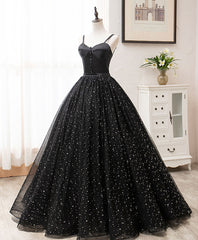 Black Sweetheart Tulle Long Corset Prom Dress, Black Corset Formal Sweet 16 Dress outfit, Evening Dress Long Sleeve