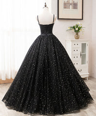 Black Sweetheart Tulle Long Corset Prom Dress, Black Corset Formal Sweet 16 Dress outfit, Evening Dresses 3 15 Sleeve