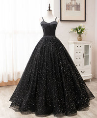 Black Sweetheart Tulle Long Corset Prom Dress, Black Corset Formal Sweet 16 Dress outfit, Evening Dresses Midi