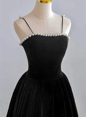Black Tea Legnth Straps A-line Corset Wedding Party Dress, Black Corset Bridesmaid Dress outfit, Wedding Dresses Pinterest