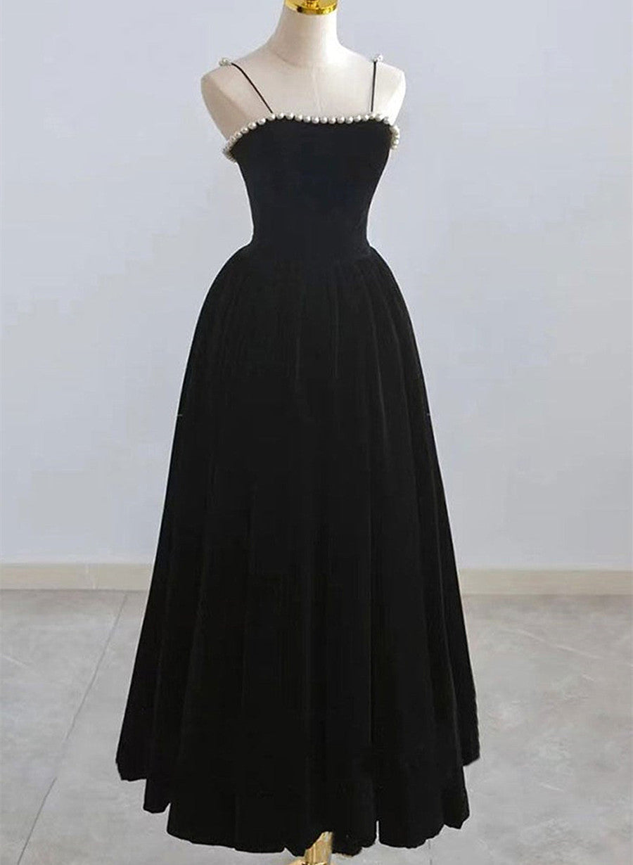 Black Tea Legnth Straps A-line Corset Wedding Party Dress, Black Corset Bridesmaid Dress outfit, Wedding Dress Pinterest