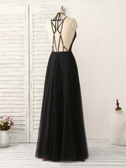Black Tulle Backless Long Corset Prom Dress, Black Evening Dress outfit, Evening Dress Long