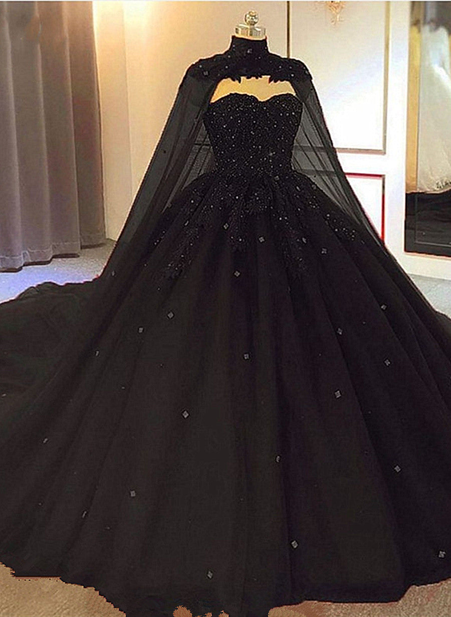 Black Tulle Corset Ball Gown Corset Wedding Party Dress with Cap, Black Lace Corset Formal Gown outfit, Wedding Dresses Under100