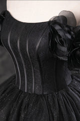 Black Tulle Floor Length A-Line Corset Prom Dress, Off the Shoulder Evening Party Dress Outfits, Prom Dresses Purple