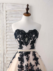 Black Tulle Lace Applique Long Corset Prom Dress, Black Evening Dress outfit, Bridesmaides Dress Ideas