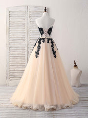 Black Tulle Lace Applique Long Corset Prom Dress, Black Evening Dress outfit, Bridesmaid Dresses Idea