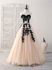 Black Tulle Lace Applique Long Corset Prom Dress, Black Evening Dress outfit, Bridesmaids Dresses Ideas