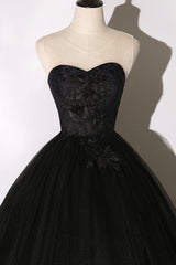 Black Tulle Lace Long Corset Prom Dress, Black Scoop Neckline Evening Party Dress Outfits, Prom Dress Unique