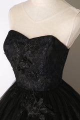 Black Tulle Lace Long Corset Prom Dress, Black Scoop Neckline Evening Party Dress Outfits, Prom Dresses Unique
