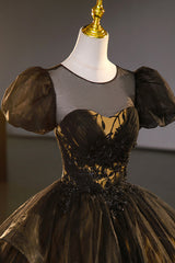 Black Tulle Lace Long Corset Prom Dresses, Black Short Sleeve Evening Dresses outfit, Bridesmaid Dresses Color Palettes