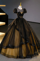 Black Tulle Lace Long Corset Prom Dresses, Black Short Sleeve Evening Dresses outfit, Bridesmaid Dress Color Palette