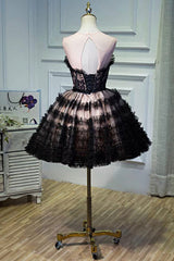 Black Tulle Lace Short Corset Prom Dress, A-Line Black Corset Homecoming Dress outfit, Silk Prom Dress