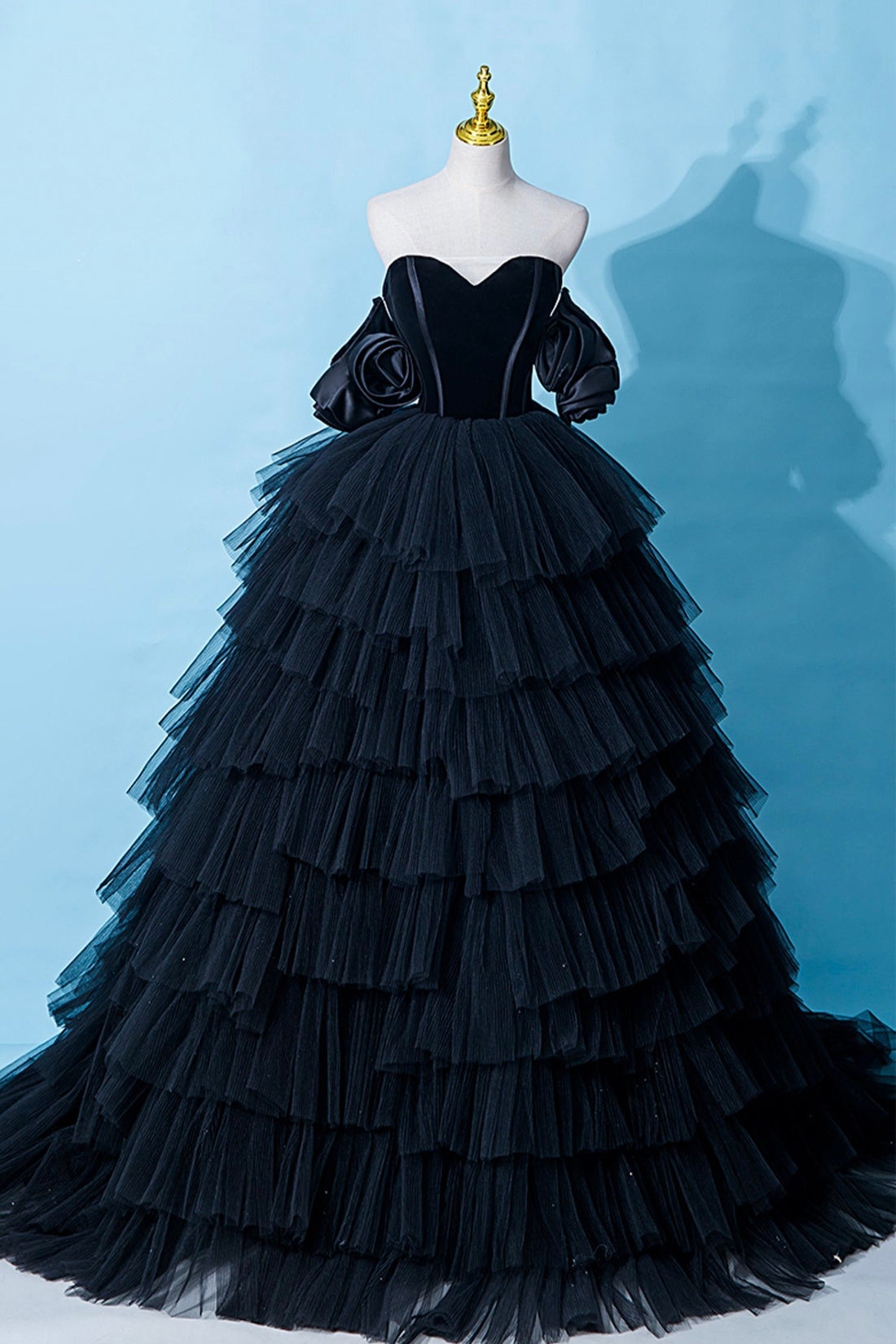 Black Tulle Layers Long Corset Formal Dress, Black A-Line Strapless Evening Dress outfit, Bridesmaids Dress Blush