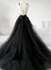 Black Tulle Party Dress with Lace Long Corset Prom Dress, Pretty Black Evening Dress outfit, Evening Dress Suit
