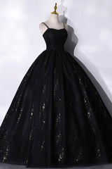 Black Tulle Sequins Long Corset Prom Dress, Black Spaghetti Straps Evening Dress outfit, Prom Dress Trends For The Season