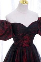 Black Tulle Short Sleeve Corset Formal Evening Dress, Off the Shoulder Corset Prom Dress outfits, Formal Dress Inspo