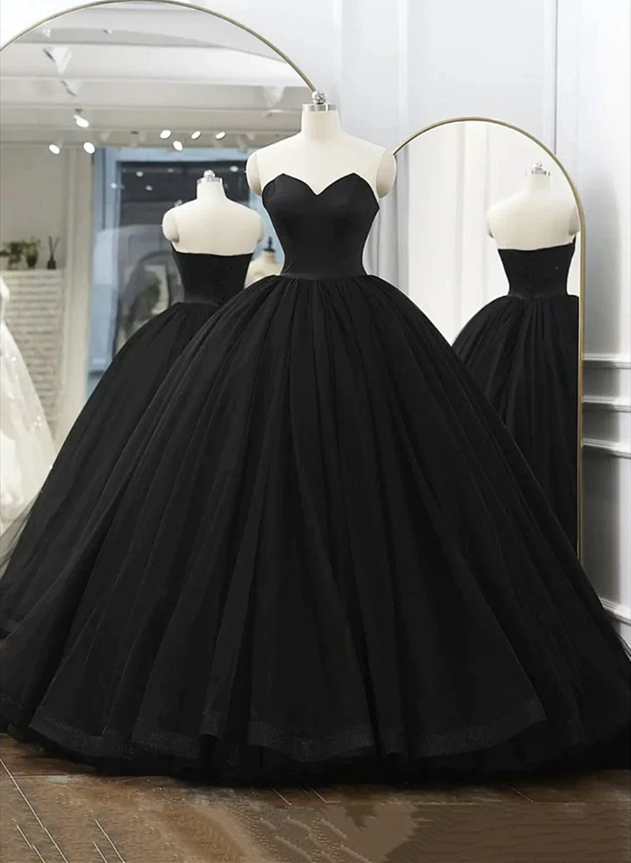 Black Tulle Sweetheart Corset Ball Gown Sweet 16 Dress, Black Long Corset Formal Dress outfit, Party Dresses In Store