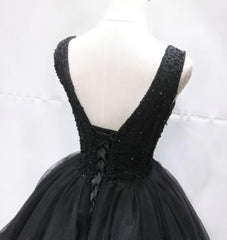 Black Tulle V Back Beaded Knee Length Corset Homecoming Dress, Black Short Party Dress Outfits, Party Dresses Cheap