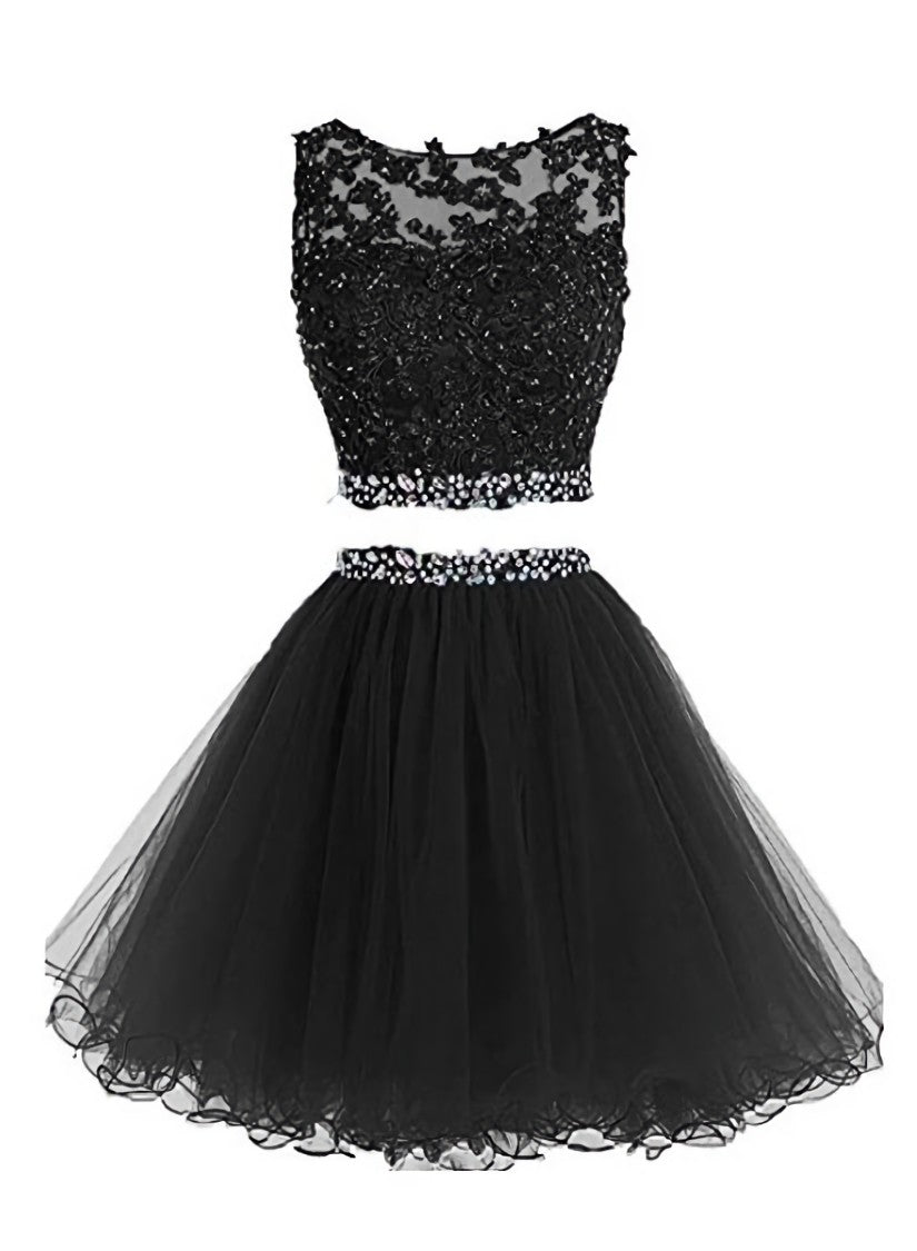 Black Two Piece Tulle Corset Homecoming Dress, Lovely Party Dress Outfits, Evening Dress Long Elegant