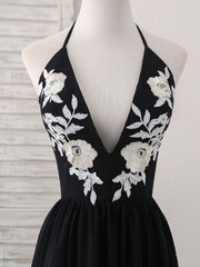 Black V Neck Chiffon Lace Long Corset Prom Dress Black Evening Dress outfit, Prom Dresses Long Mermaide