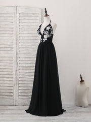 Black V Neck Chiffon Lace Long Corset Prom Dress Black Evening Dress outfit, Prom Dresses Long Mermaid