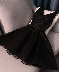 Black V Neck Lace Short Corset Prom Dress, Black Cute Corset Homecoming Dresses outfit, Long Dress Design